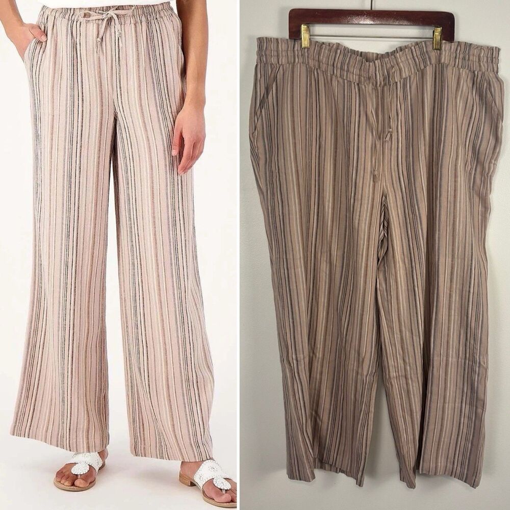 Studio Park x Kerstin Lindquist Striped Linen Pant Beachwood Size 2XP NEW